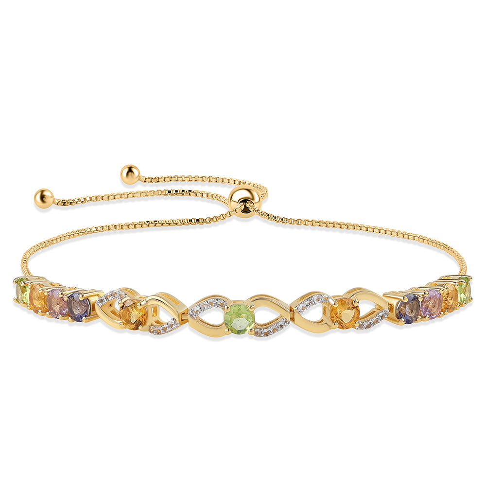 Goldplattiertes Silberarmband mit Rose De France Amethyst und Peridot