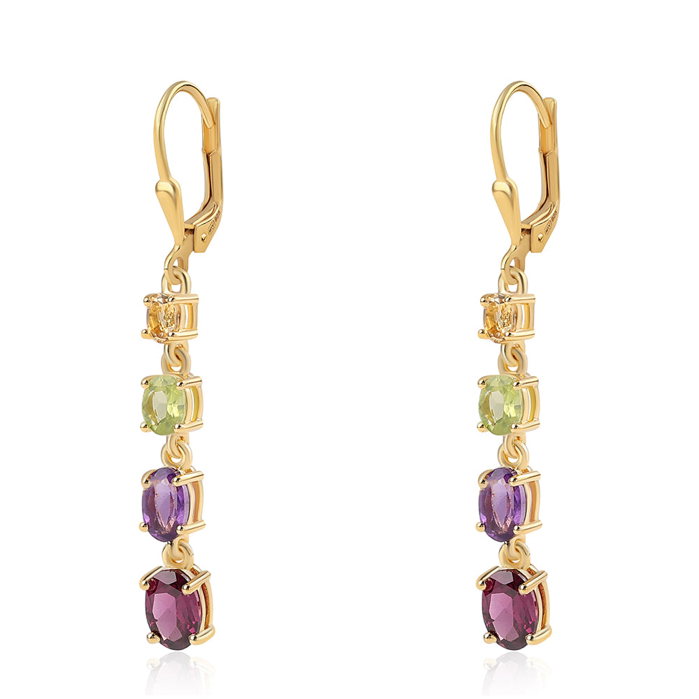Goldplattierte Silberohrringe mit afrikanischem Amethyst und Peridot