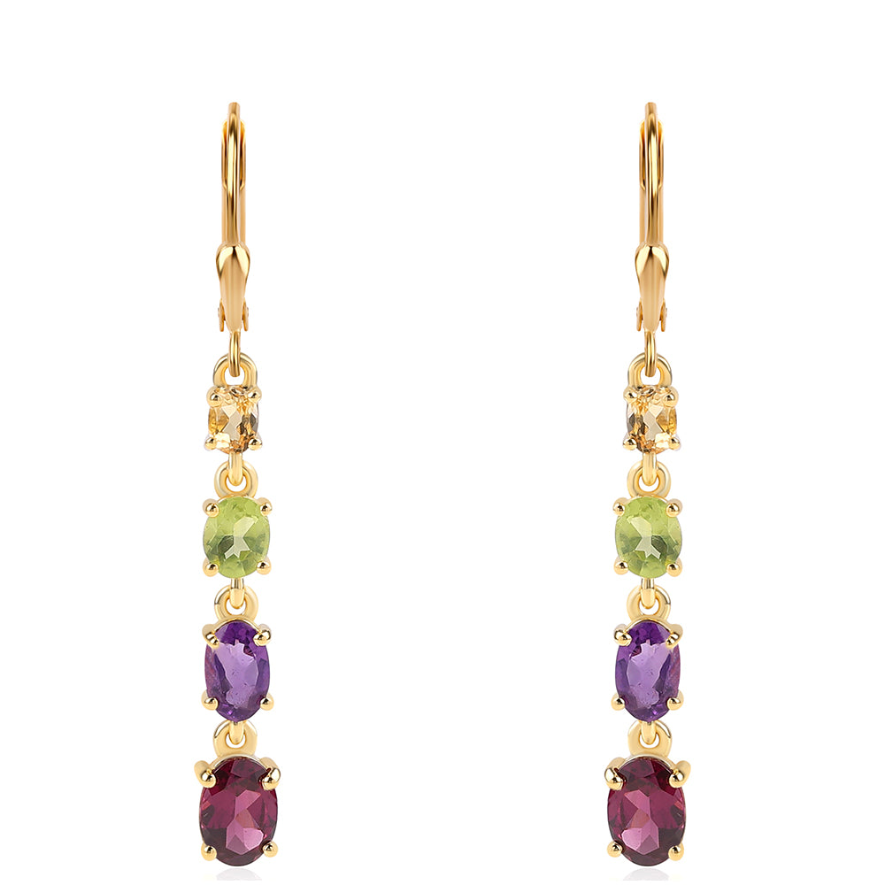 Goldplattierte Silberohrringe mit afrikanischem Amethyst und Peridot