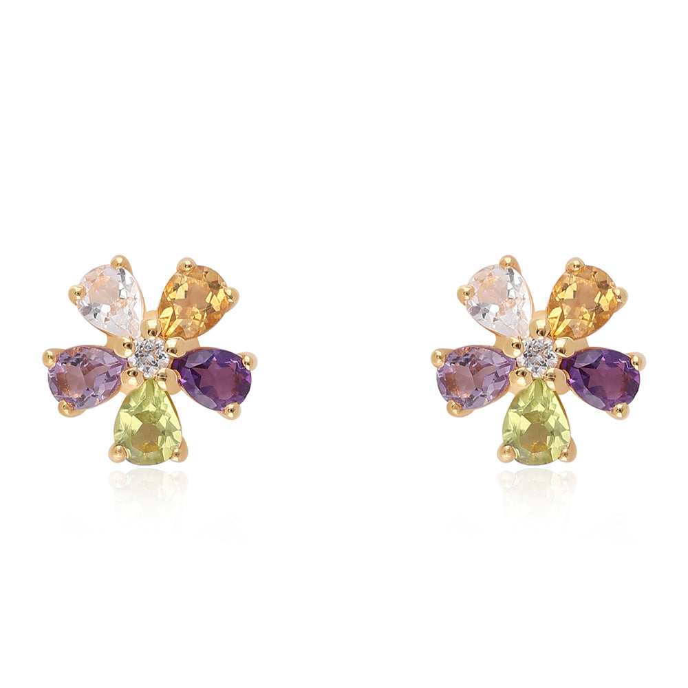 Goldplattierte Silberohrringe mit Rose De France Amethyst und Peridot 1