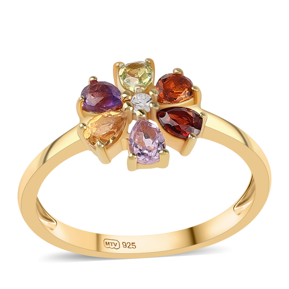 Goldplattierter Silberring mit Rose De France Amethyst und rotem Granat