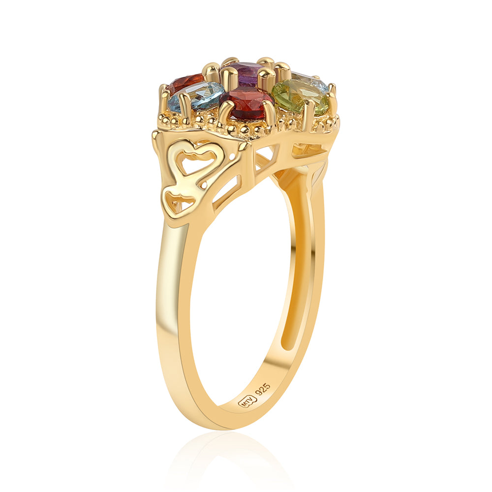 Goldplattierter Silberring mit rotem Granat und Zitrin