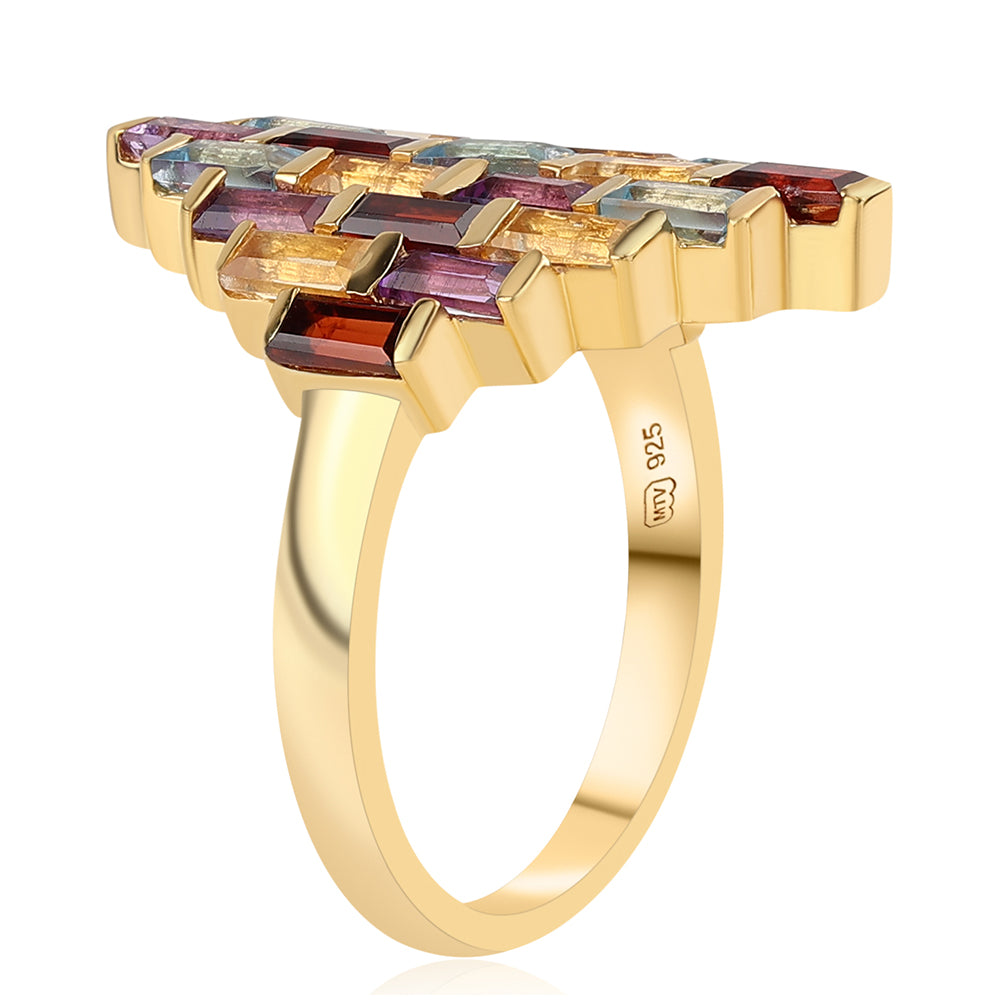 Goldplattierter Silberring mit afrikanischem Amethyst und Zitrin