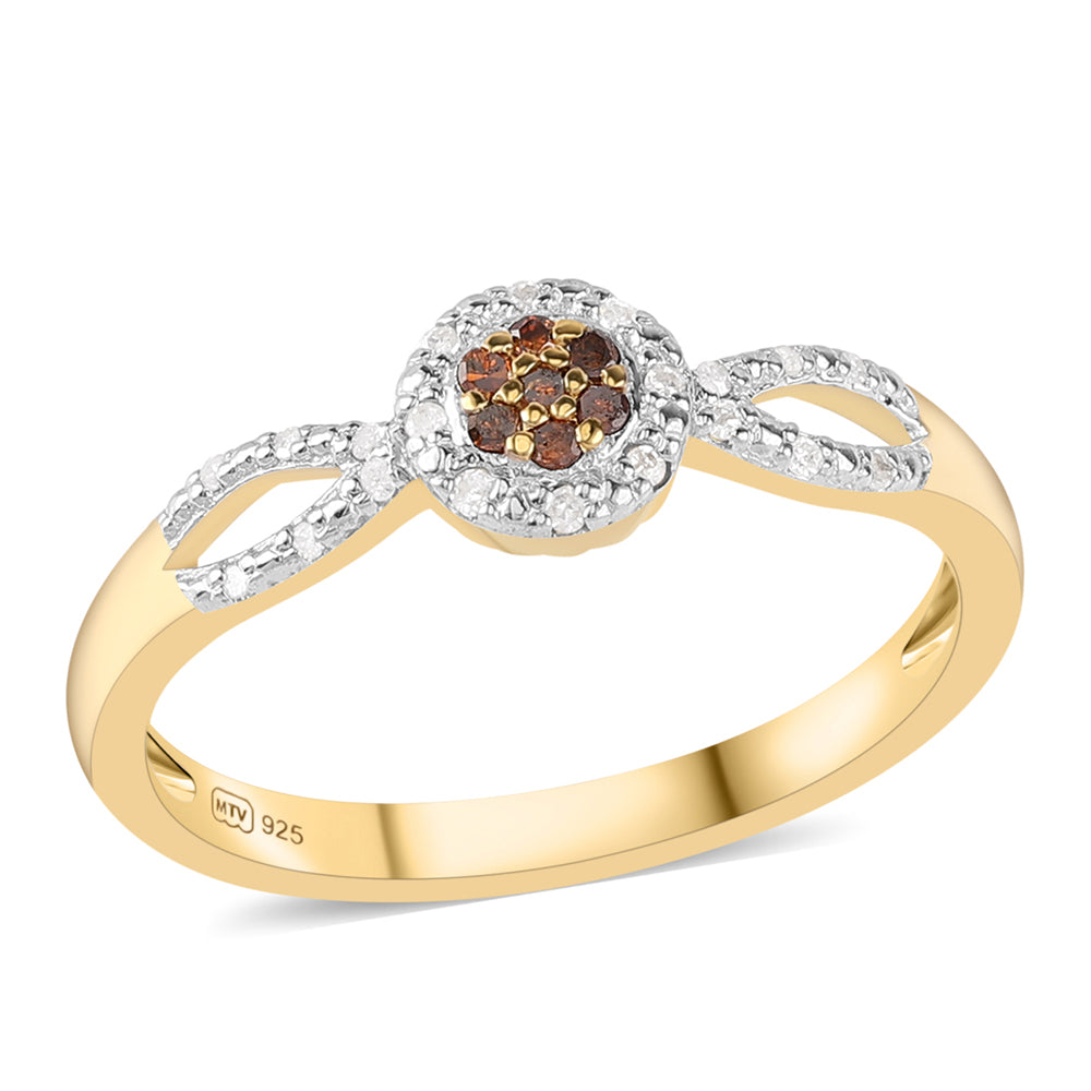 Goldplattierter Silberring mit rotem Diamant und weißem Diamant