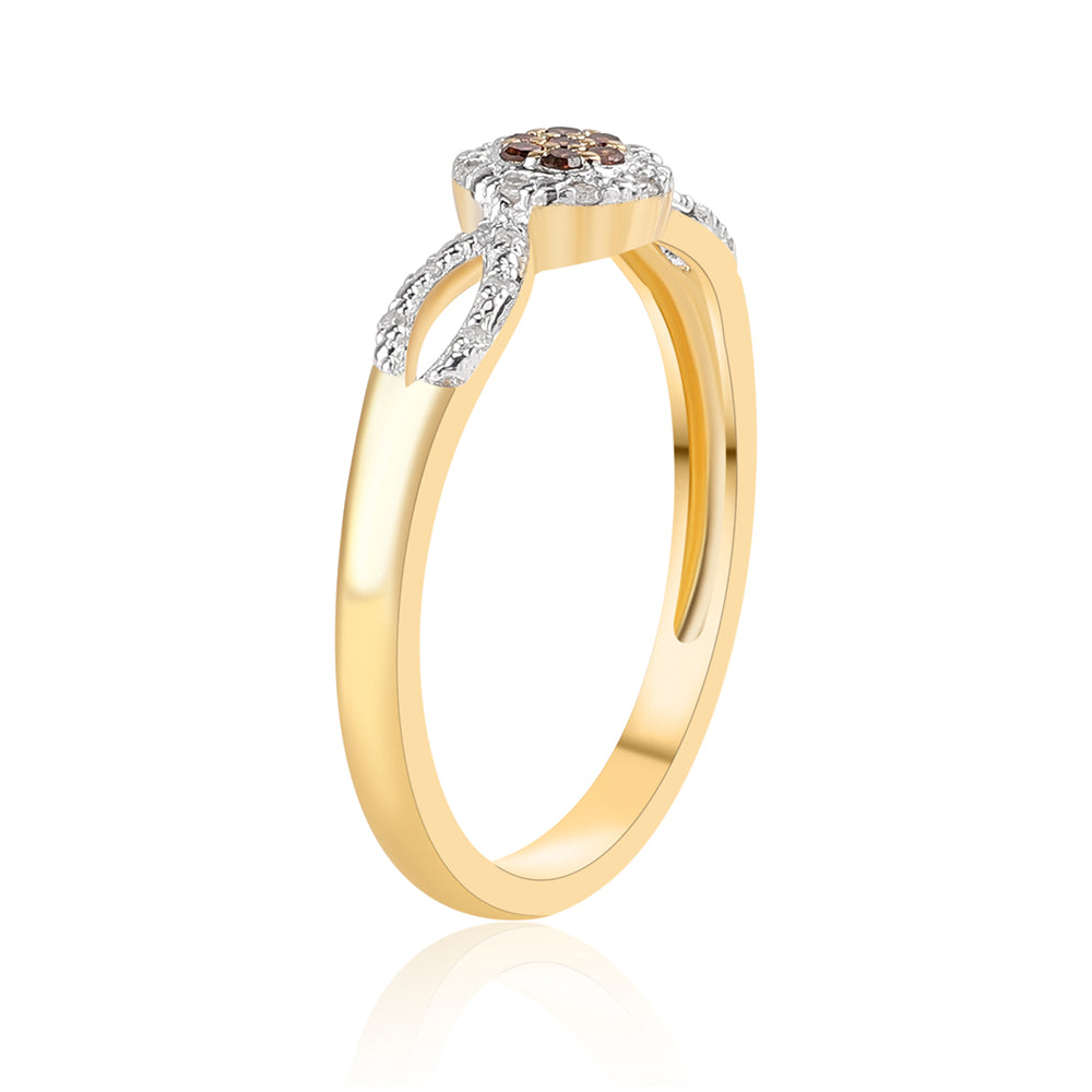 Goldplattierter Silberring mit rotem Diamant und weißem Diamant