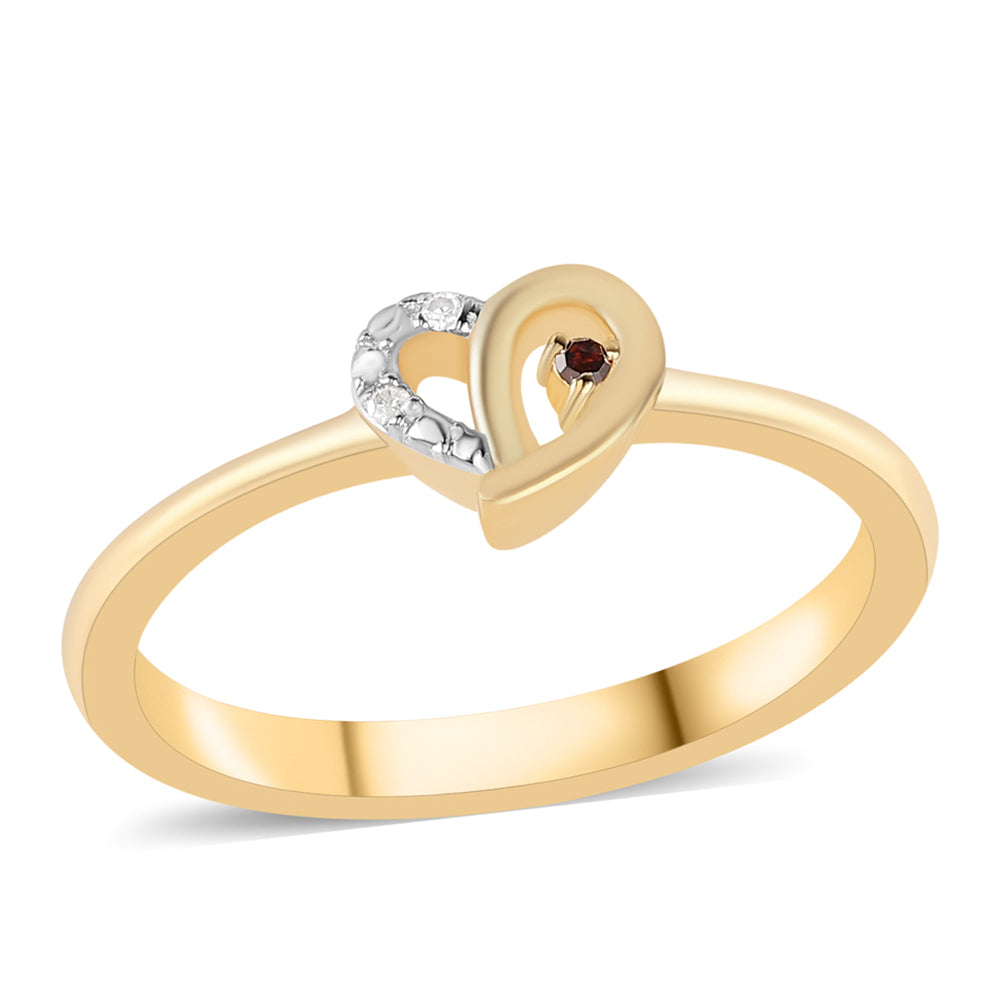 Goldplattierter Silberring mit rotem Diamant und weißem Diamant