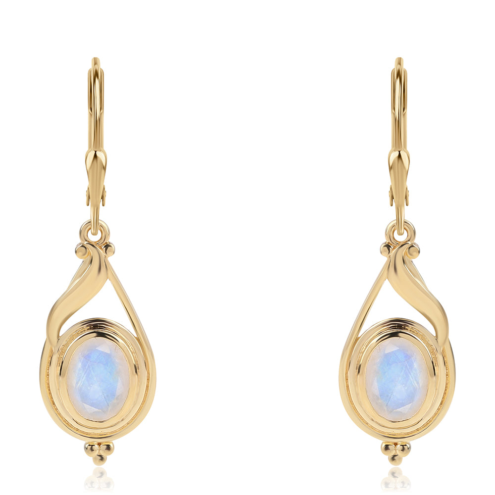 Goldplattierte Silberohrringe mit Regenbogenmondstein - Klasse AA 2