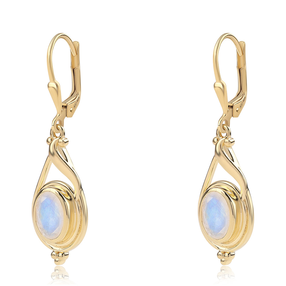 Goldplattierte Silberohrringe mit Regenbogenmondstein - Klasse AA 1