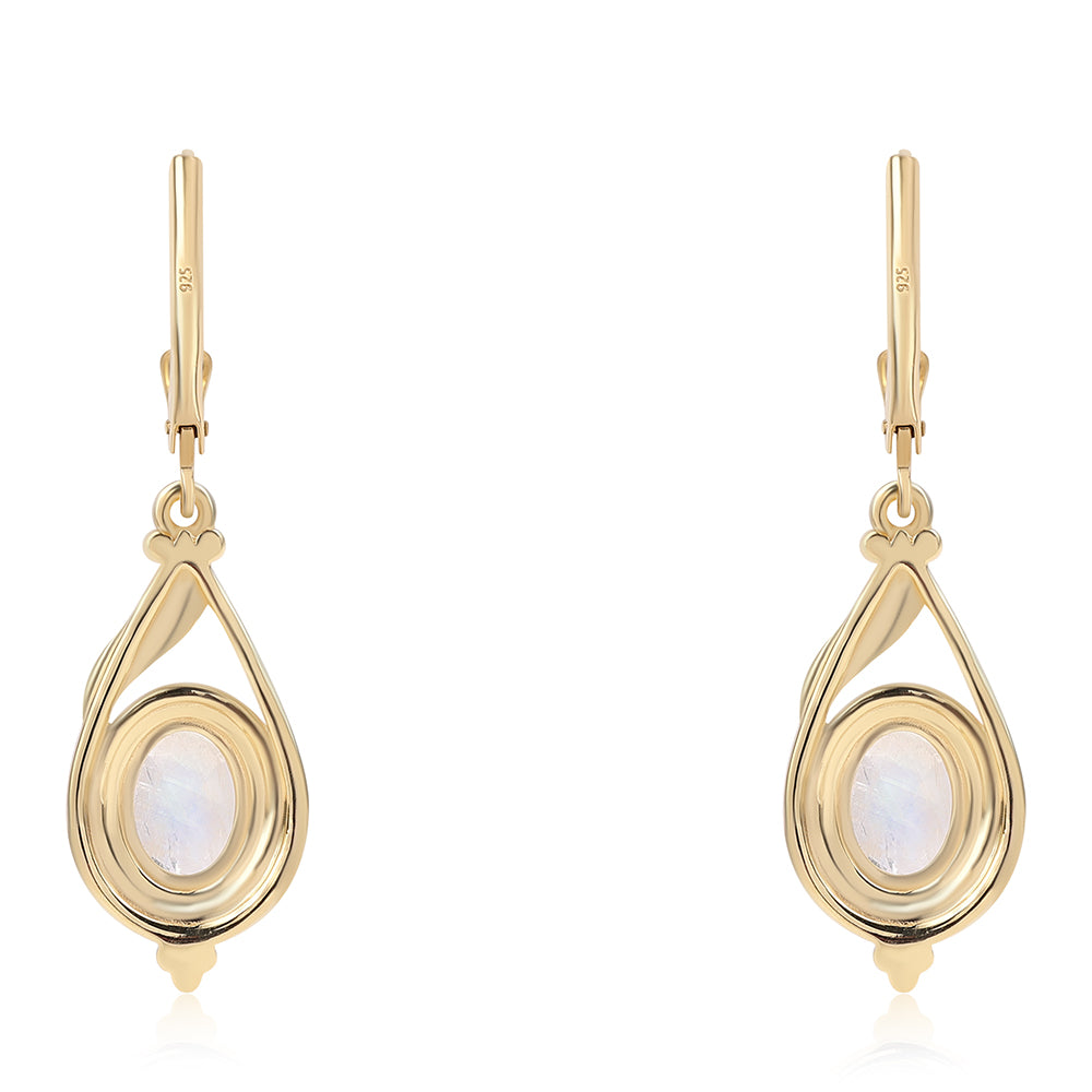 Goldplattierte Silberohrringe mit Regenbogenmondstein - Klasse AA 3