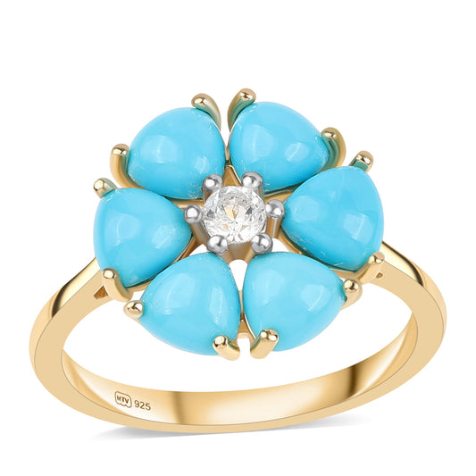 Goldplattierter Silberring mit Dornröschen Türkis und weißem Topas