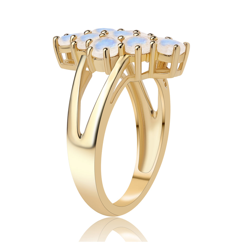 Goldplattierter Silberring mit Regenbogenmondstein - Klasse AA