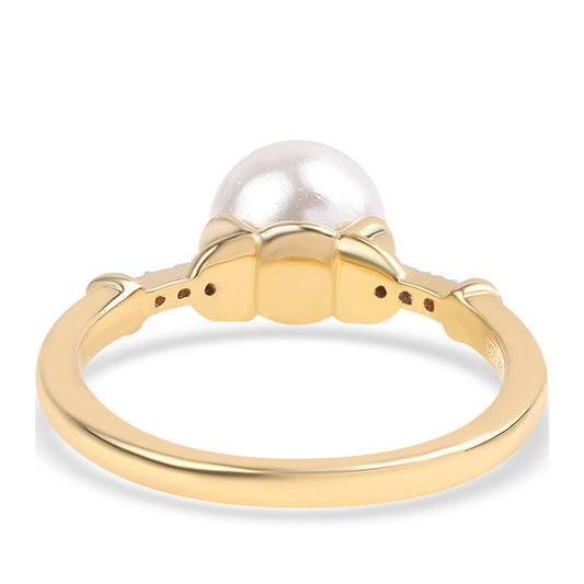Goldplattierter Silberring mit weißer Süßwasserperle und weißem Topas
