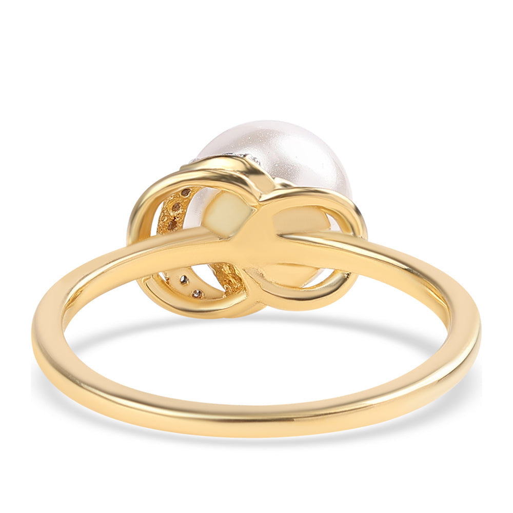 Goldplattierter Silberring mit weißer Süßwasserperle und weißem Topas 3
