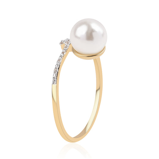 Goldplattierter Silberring mit weißer Süßwasserperle und weißem Topas