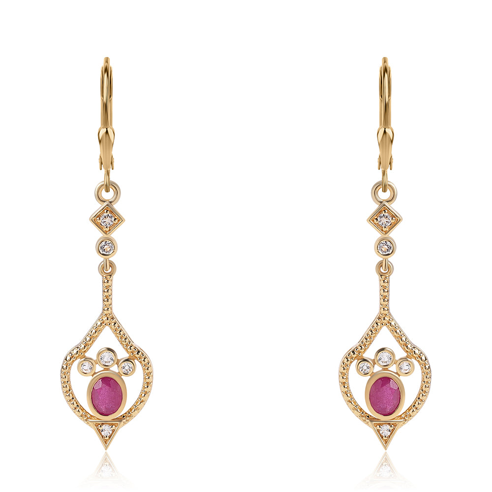 Goldplattierte Silberohrringe mit Rubin aus Mosambik und weißem Topas 2