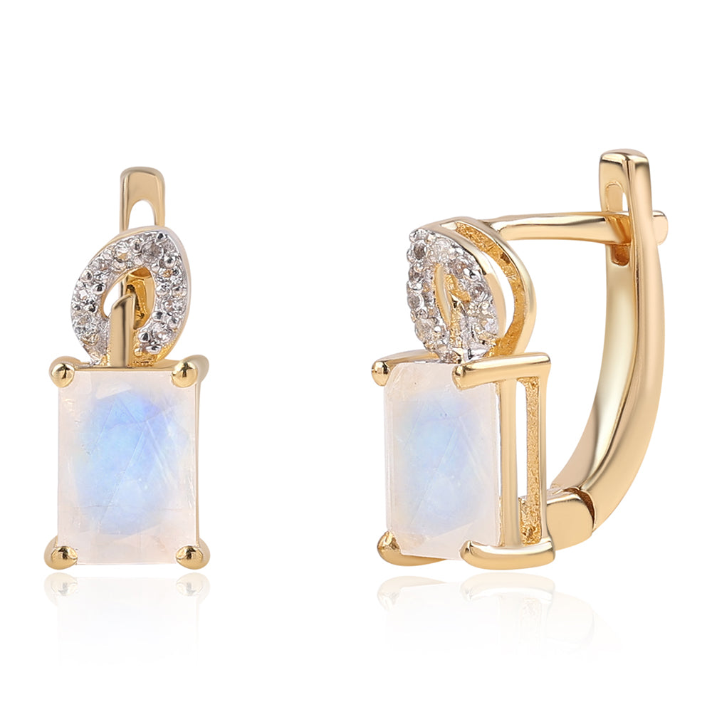 Goldplattierte Silberohrringe mit Regenbogenmondstein - Klasse AA und weißem Topas 1