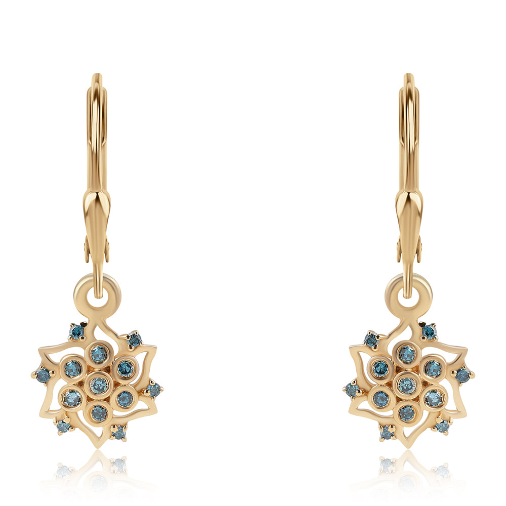 Goldplattierte Silberohrringe mit blauem Diamant