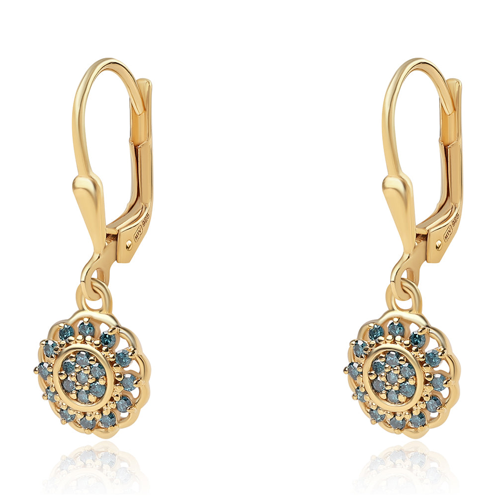 Goldplattierte Silberohrringe mit blauem Diamant