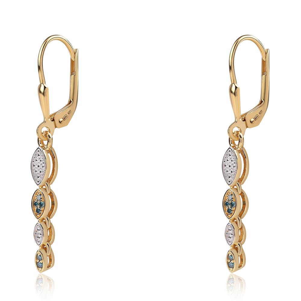 Goldplattierte Silberohrringe mit blauem Diamant 1