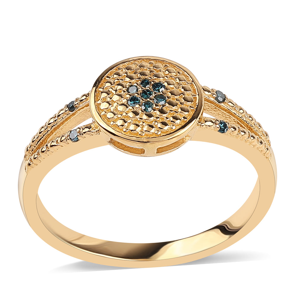 Goldplattierter Silberring mit blauem Diamant und weißem Diamant