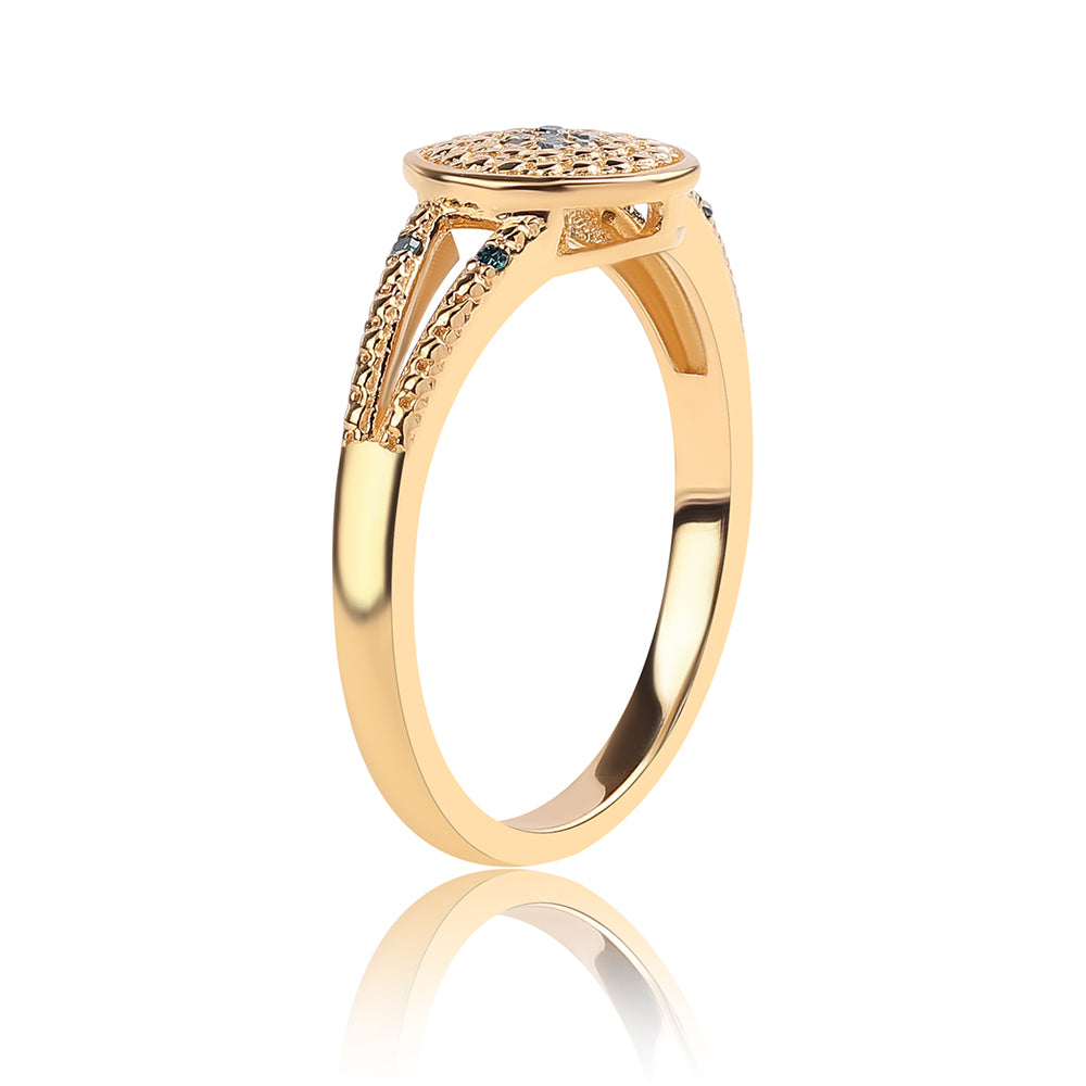 Goldplattierter Silberring mit blauem Diamant und weißem Diamant
