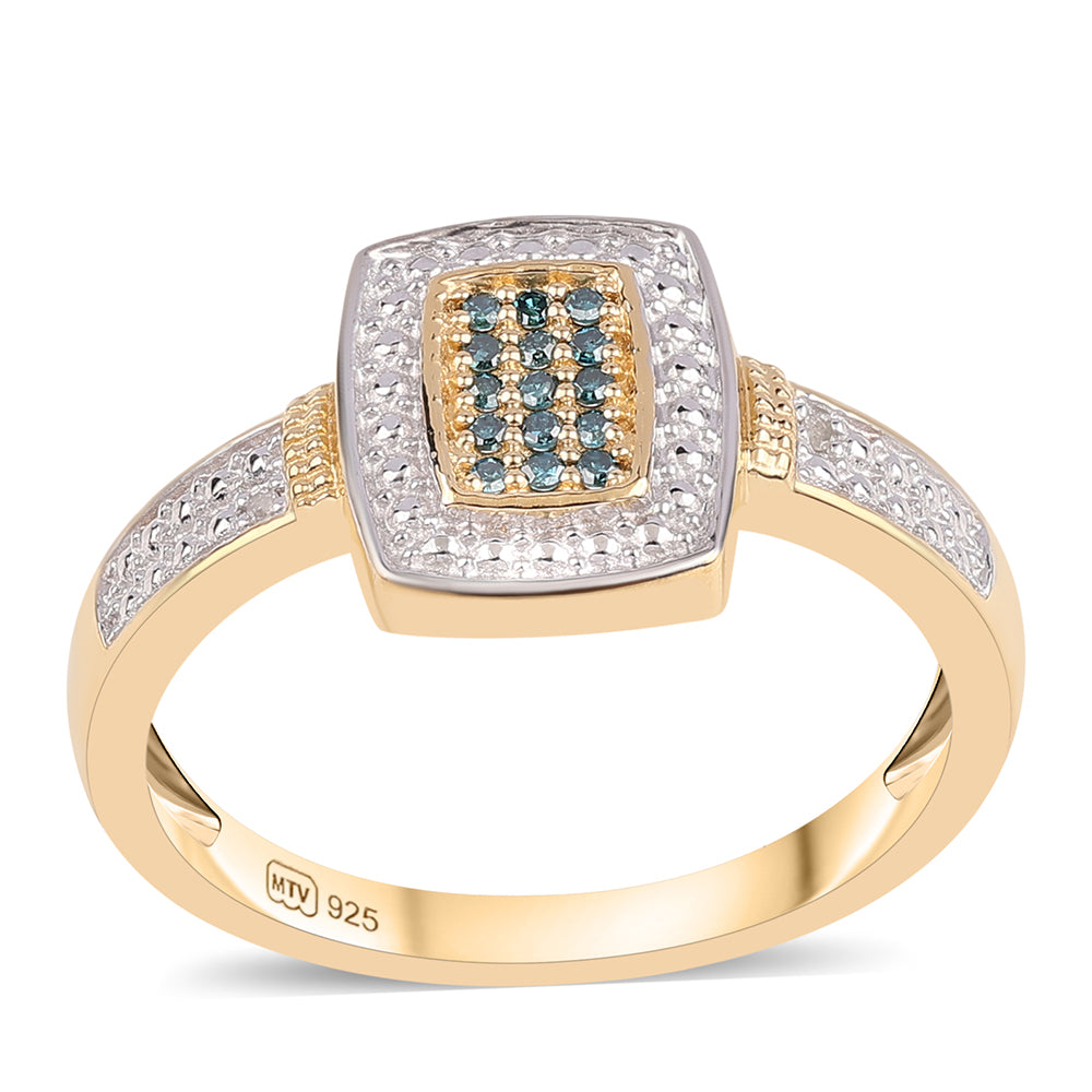Goldplattierter Silberring mit blauem Diamant und weißem Topas