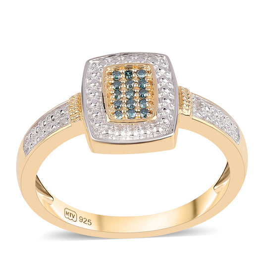 Goldplattierter Silberring mit blauem Diamant und weißem Topas