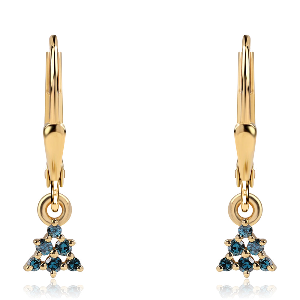 Goldplattierte Silberohrringe mit blauem Diamant und weißem Diamant