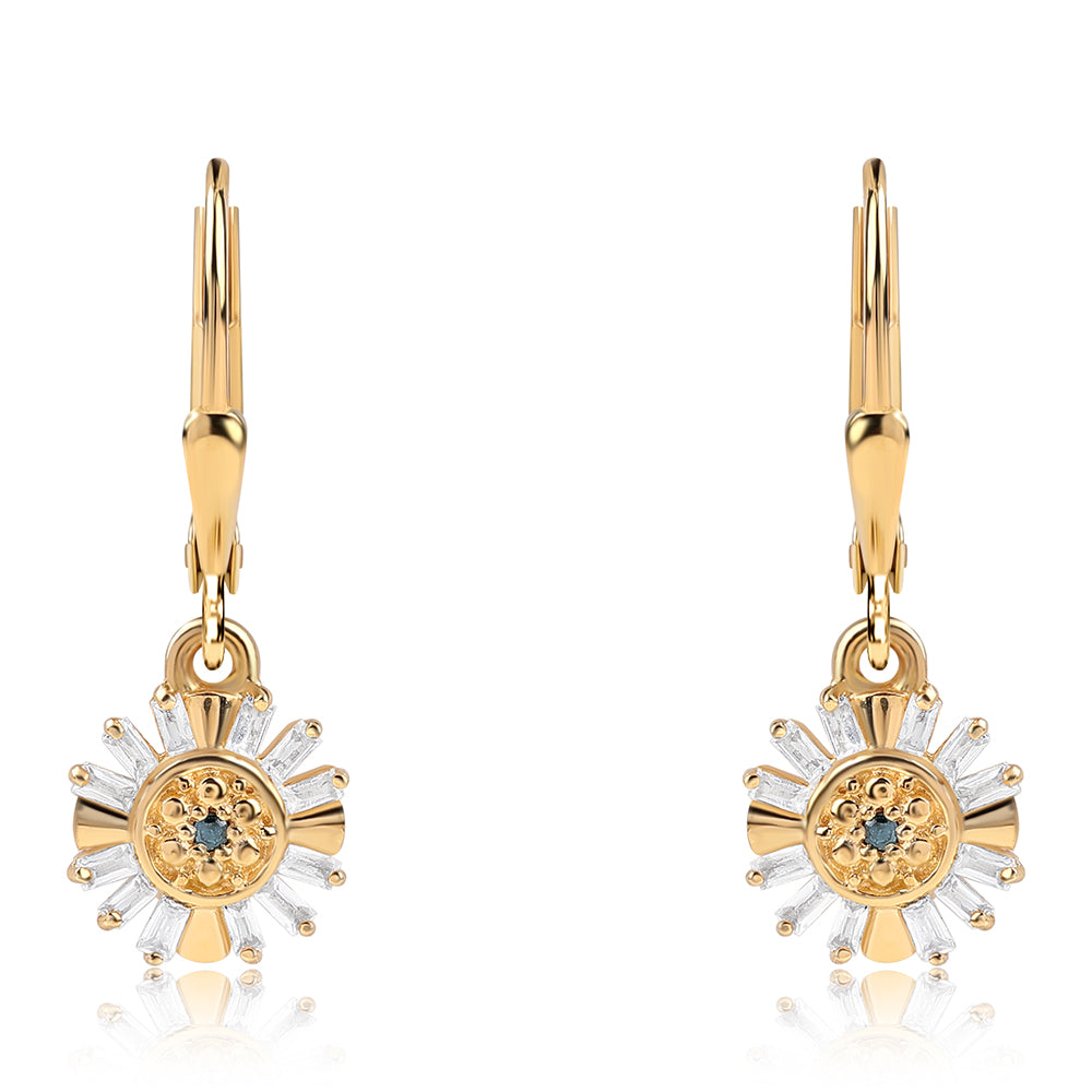 Goldplattierte Silberohrringe mit blauem Diamant und weißem Topas