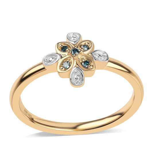 Goldplattierter Silberring mit blauem Diamant