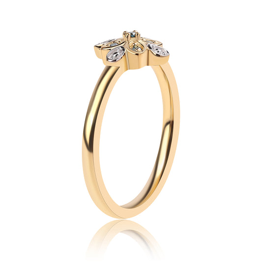 Goldplattierter Silberring mit blauem Diamant