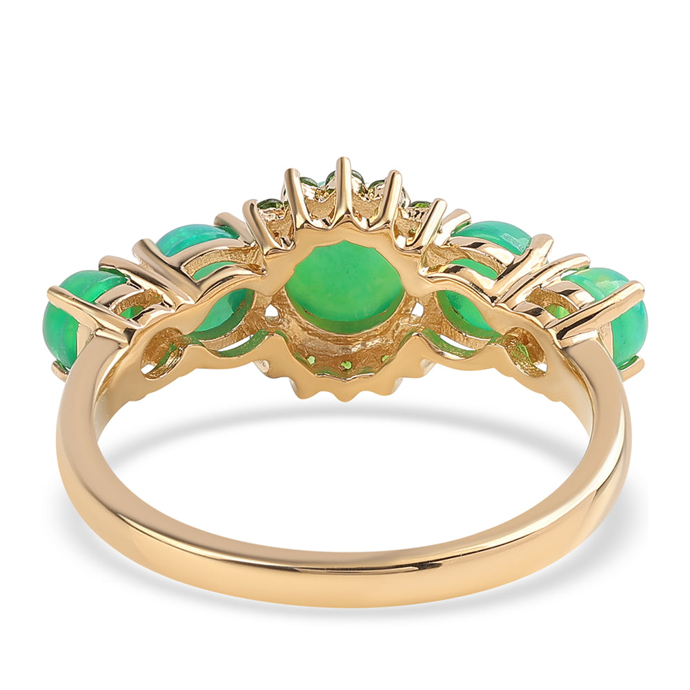 Goldplattierter Silberring mit grünem äthiopischem Opal aus Lega Dembi und Chromdiopsid