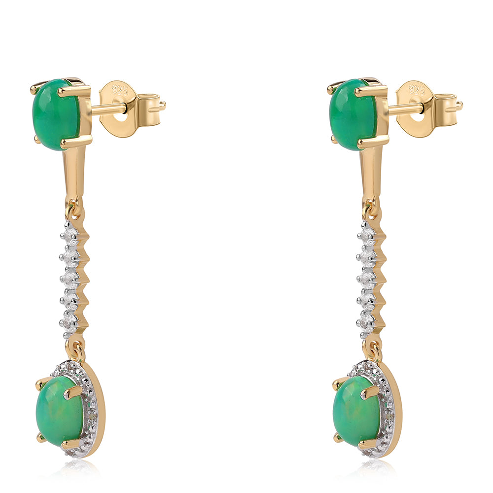 Goldplattierte Silberohrringe mit grünem äthiopischem Opal aus Lega Dembi und weißem Topas 1