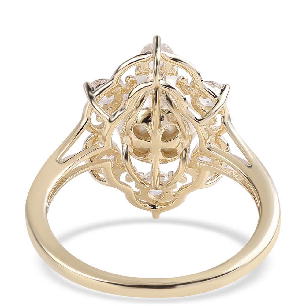 Goldring mit weißer Süßwasserperle und weißem Zirkon