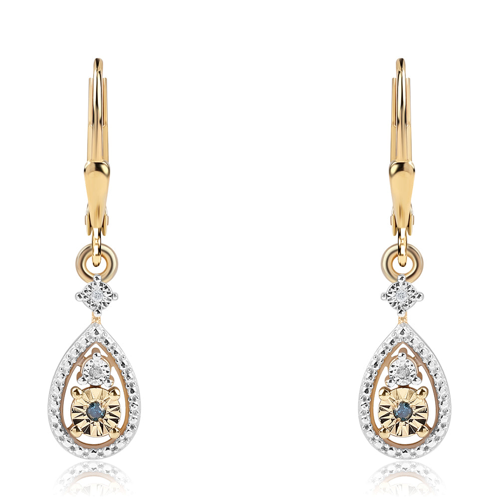 Goldplattierte Silberohrringe mit blauem Diamant und weißem Diamant