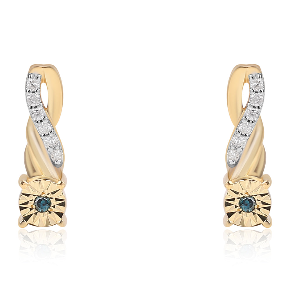 Goldplattierte Silberohrringe mit blauem Diamant und weißem Diamant