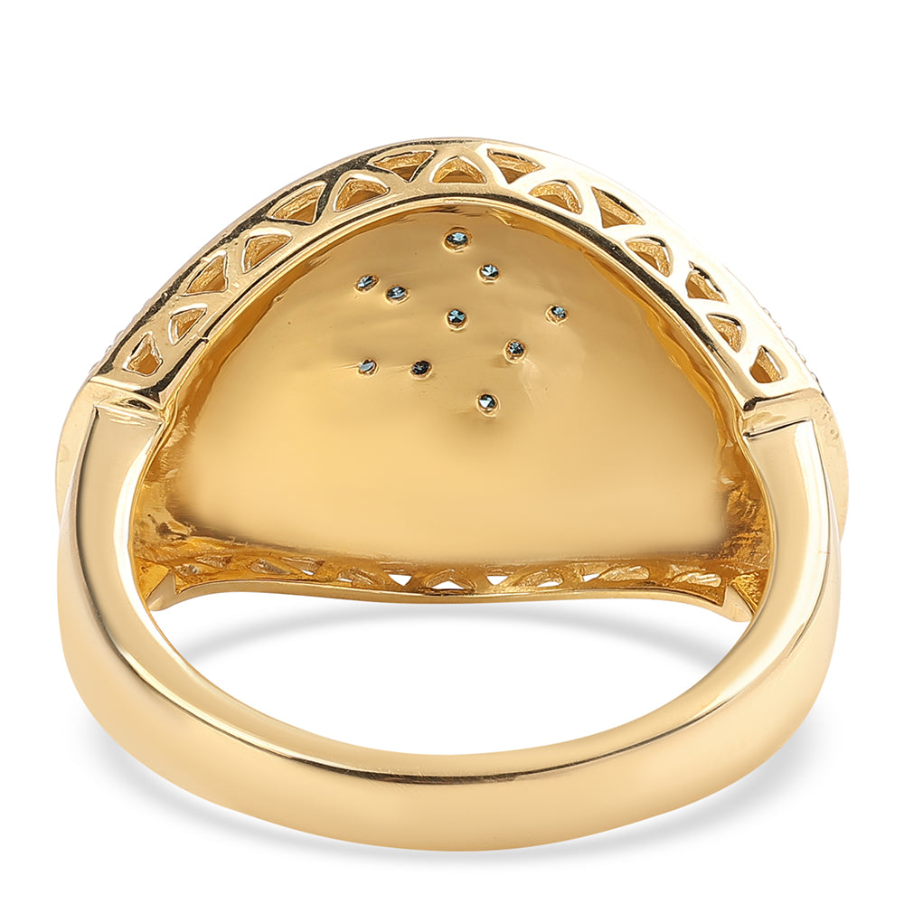 Goldplattierter Silberring mit blauem Diamant