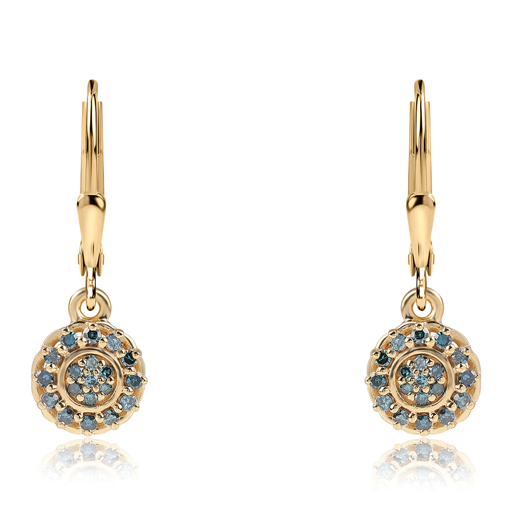 Goldplattierte Silberohrringe mit blauem Diamant