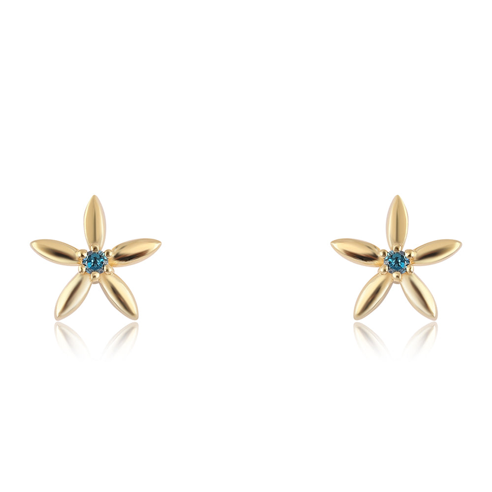 Goldplattierte Silberohrringe mit blauem Diamant