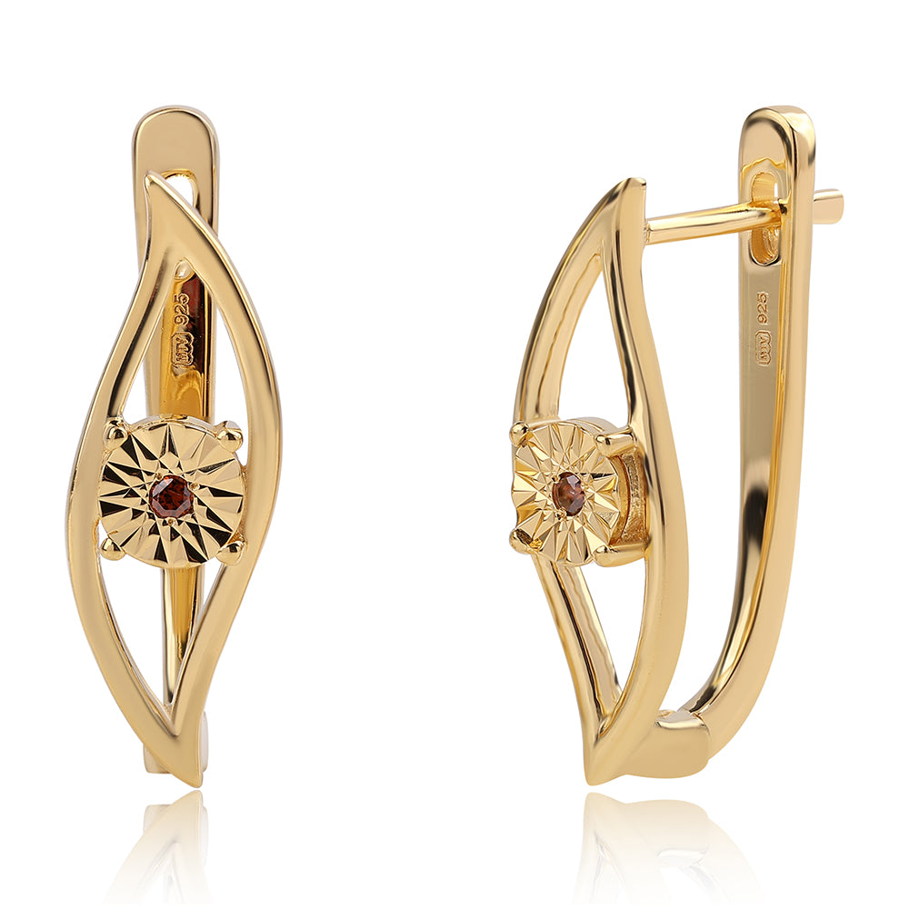Goldplattierte Silberohrringe mit rotem Diamant