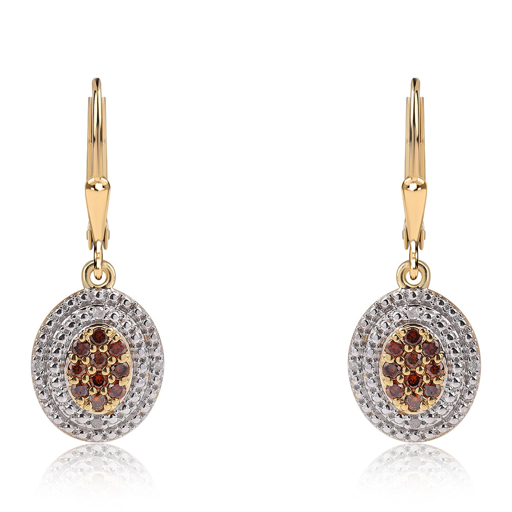 Goldplattierte Silberohrringe mit rotem Diamant und weißem Diamant
