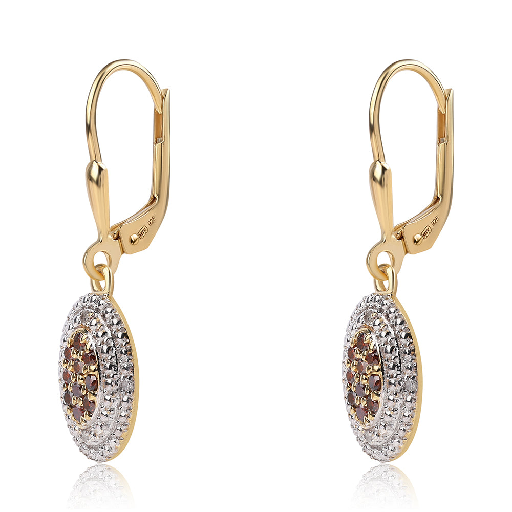 Goldplattierte Silberohrringe mit rotem Diamant und weißem Diamant