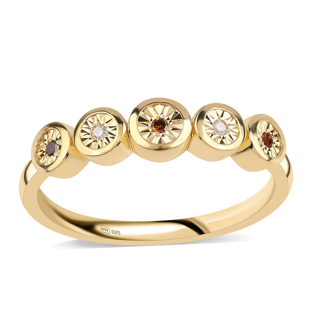 Goldplattierter Silberring mit rotem Diamant und weißem Diamant