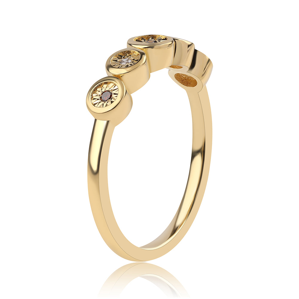 Goldplattierter Silberring mit rotem Diamant und weißem Diamant
