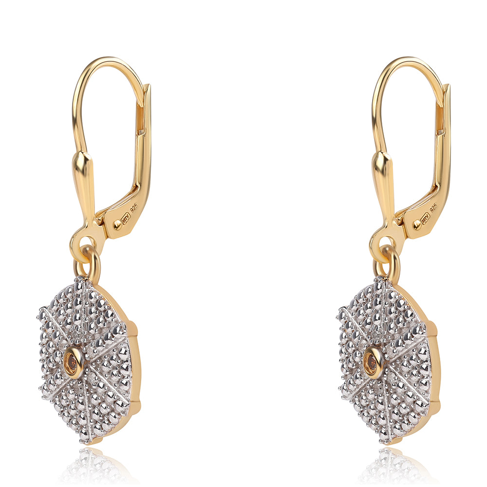 Goldplattierte Silberohrringe mit rotem Diamant und weißem Diamant