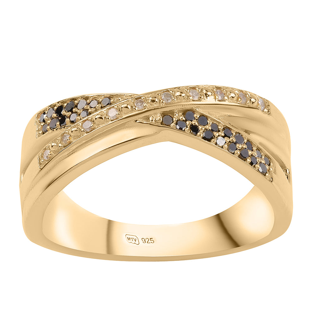 Goldplattierter Silberring mit schwarzem Diamant und weißem Diamant