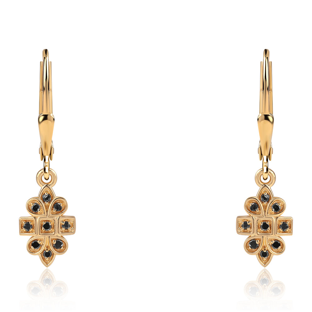 Goldplattierte Silberohrringe mit schwarzem Diamant 1