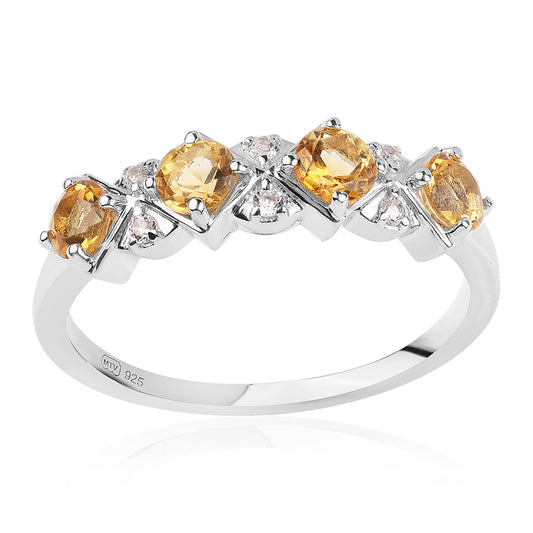 Silberring mit Brasilianischem Zitrin - Klasse AA und weißem Topas