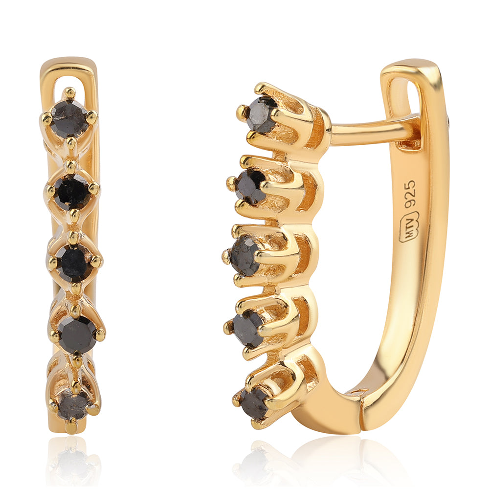 Goldplattierte Silberohrringe mit schwarzem Diamant 1