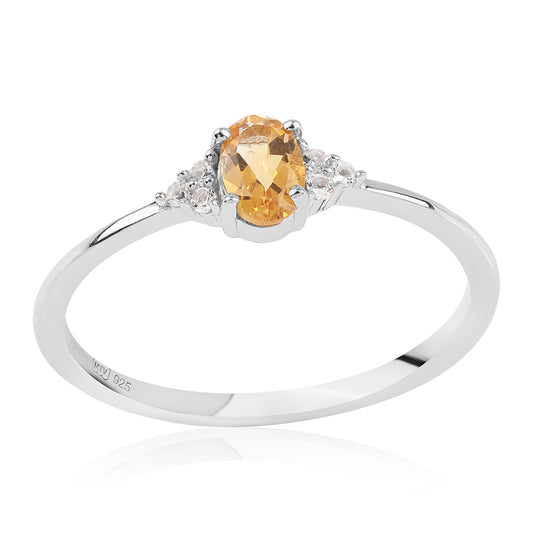 Silberring mit Brasilianischem Zitrin - Klasse AA und weißem Topas